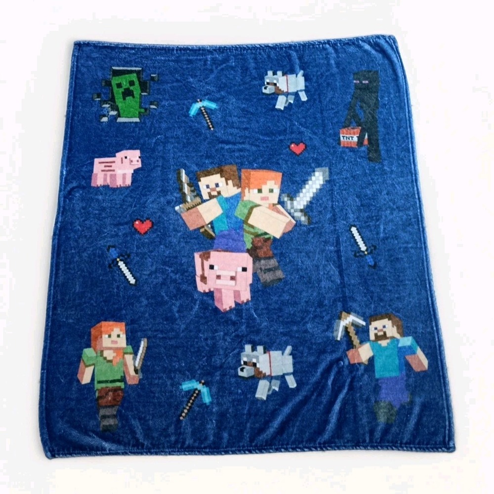 "Minecraft" Alex Steve Reuben Soft Plush Throw Blanket Size 50.5"X43"